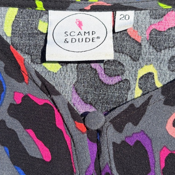 Grey with Rainbow Shadow Leopard Flute Sleeve Midi Tea Dress - Picture 3 of 4